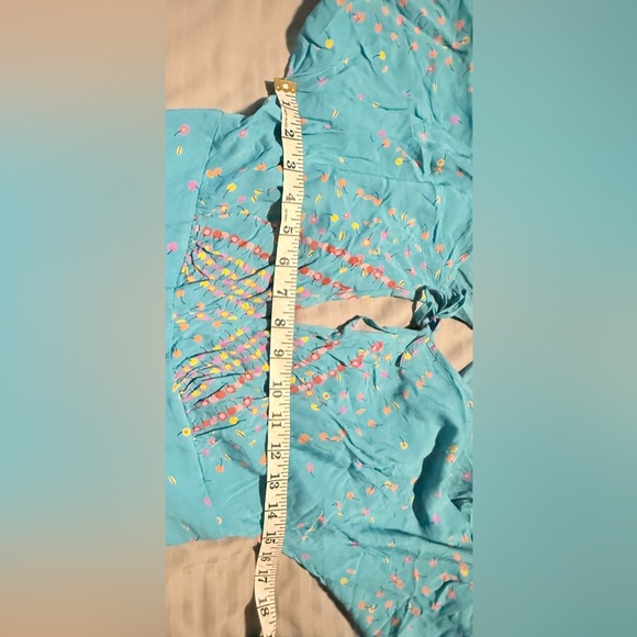 Free People Coryn Mini Dress Front Cut Out Pleated Blue/Green Open Back - Picture 9 of 10